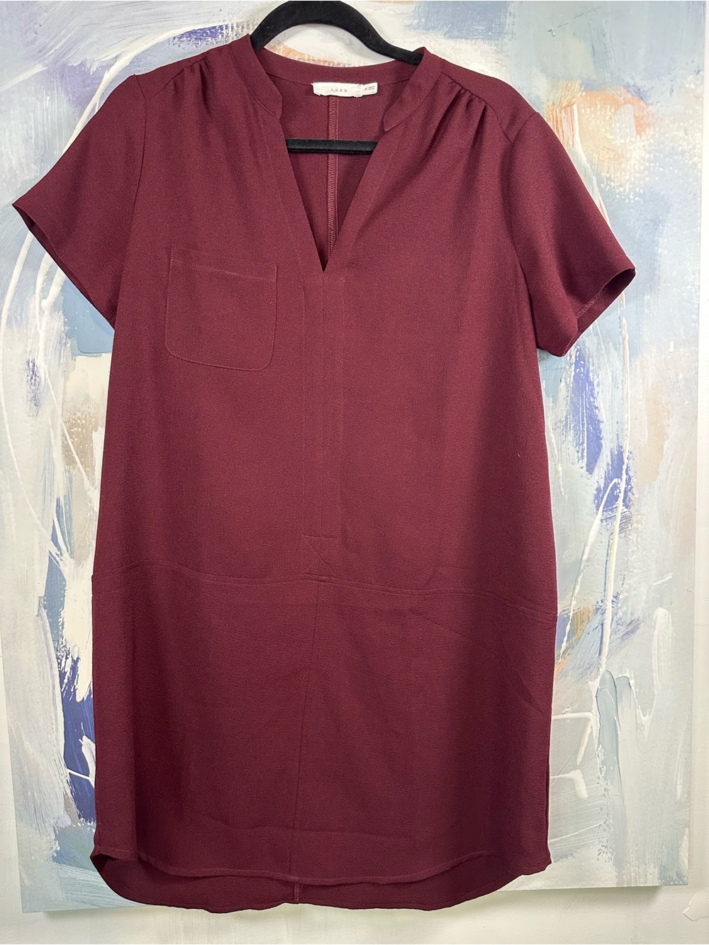 Nordstrom Lush Hailey Crepe Mini Dress Burgundy  Wine Tasting Split Neck Shift M